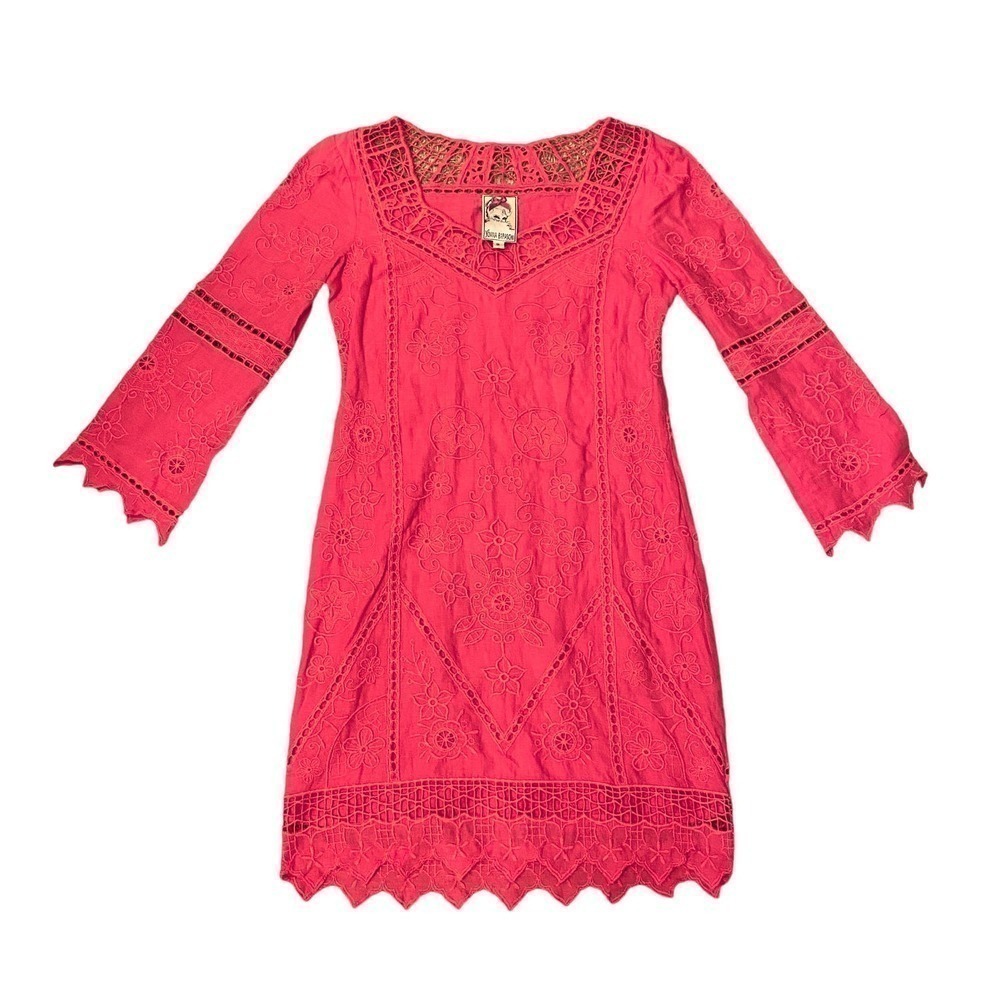 Anthro Yoana Baraschi Pink Long Sleeve Floral Embroidered Sheath Dress Size 0